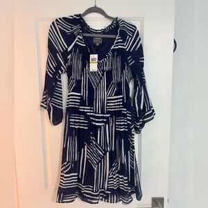 NWT Ninety Clothing Co Navy and White Patterned Dress Size L